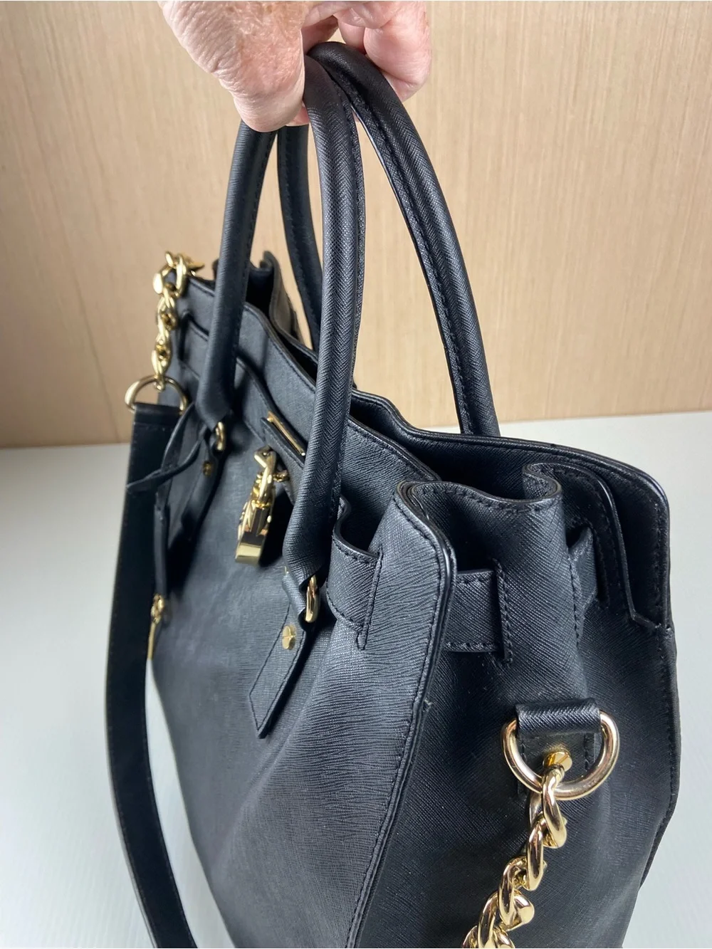 Michael Kors Hamilton Black Saffiano Leather Satchel Shoulder Bag